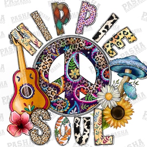 Hippie Soul Png File, Peace Png, Hippie Design, Guitar Png, Peace Png, Hippie Design, Flowers, Mushrooms,Digital Download,Sublimation Design