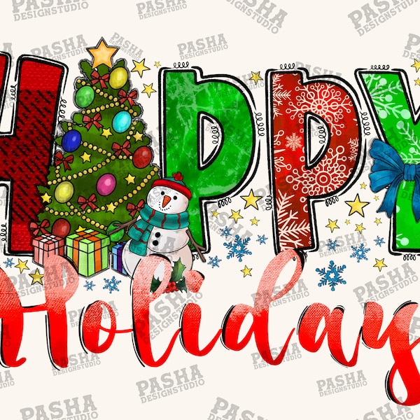 Happy Holidays Png, Merry Christmas PNG, Sublimation Design, Digital Download, Happy Holidays Png, Happy Holidays Design