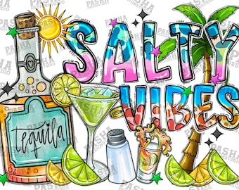 Salty Vibes Png, Sublimation Design Png, Summer Drink, Summer Design, Sun Png, Tequila Png, Margarita, Wave, Instant Download, Digital Print