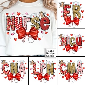 Valentine Nurse PNG Bundle, Retro Valentine Nurse Png,Nurse Coquette Bow Png, Cupids Favorite Nurse Png, Valentines Day Png,Digital Download
