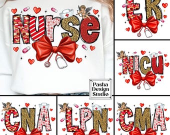 Valentine Nurse PNG Bundle, Retro Valentine Nurse Png,Nurse Coquette Bow Png, Cupids Favorite Nurse Png, Valentines Day Png,Digital Download