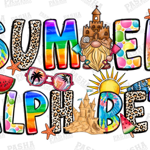 Summer Doodle Alphabet Bundle, Summer Life PNG Letters, Sublimation Design, Summer Png, Summer Alphabet, Summer Font, Beach,Digital Download