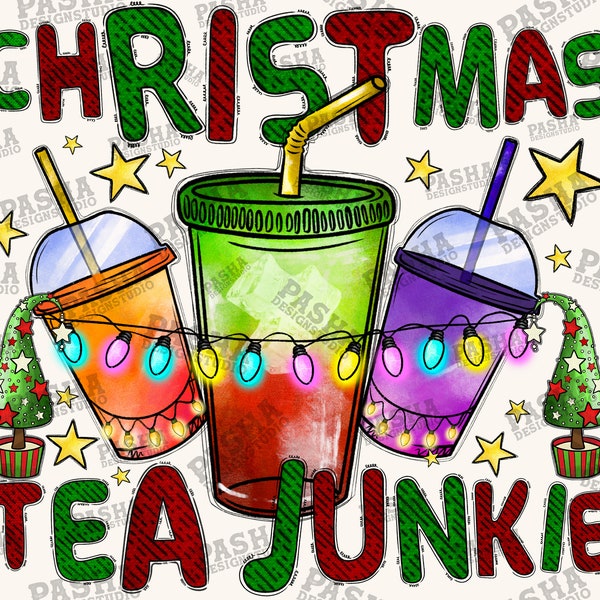 Christmas Tea Junkie Png, Christmas Design Png, Christmas Loaded Tea, Christmas Tree, Leopard, Tea Png, Sublimation Design, Digital Download