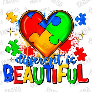 Unterschiedlich ist schön Autismus png Sublimation Design Download, Autismus Bewusstsein png, Autismus Puzzleteile png, Sublimation Designs herunterladen