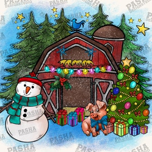 Merry Christmas Png, Farm Png, Snowman Png, Farm Png, Christmas On The Farm, Farm Christmas Png, Christmas Sublimation, DTG Printing