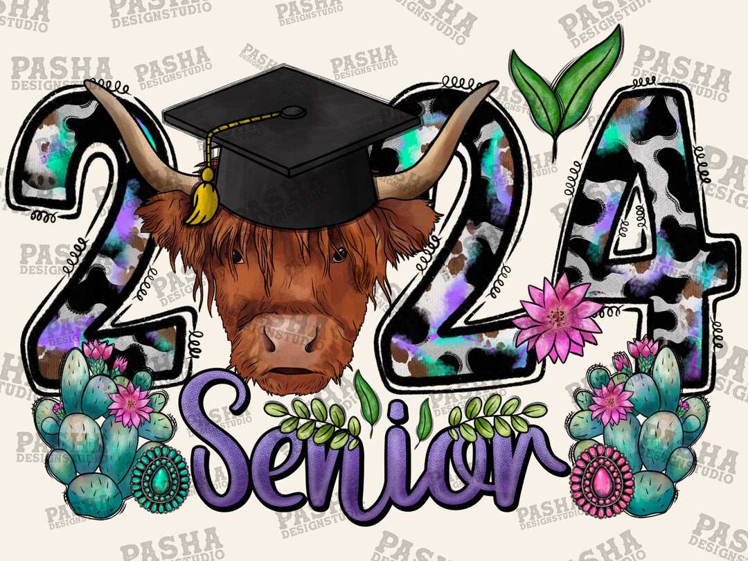 Senior 2024 Cow Png Sublimation Design, Western Senior Png, Graduation