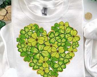 St. Patrick's Day Shamrock Heart PNG, Green and Gold Clover, Irish Themed Digital Download, Lucky Shamrock Design for Crafts and Sublimation