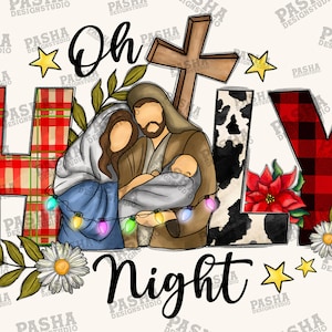 Oh Holy Night Png, Christmas png, Nativity Png, Holy Family Png, Gemstone Turquoise, Western, Leopard, Sublimation Png, Digital Download