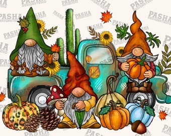 Herfstkabouter png, sublimatieontwerp, kabouter Thanksgiving png, herfstbladeren png, kabouter, pompoen png, herfst png, digitale download