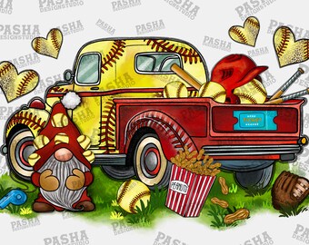 Softball Truck Png, Tis&#39; the Season Softball, Softball Clipart, Transparent PNG file for sublimation, Softball Mama,Truck Png,Softball Gnome
