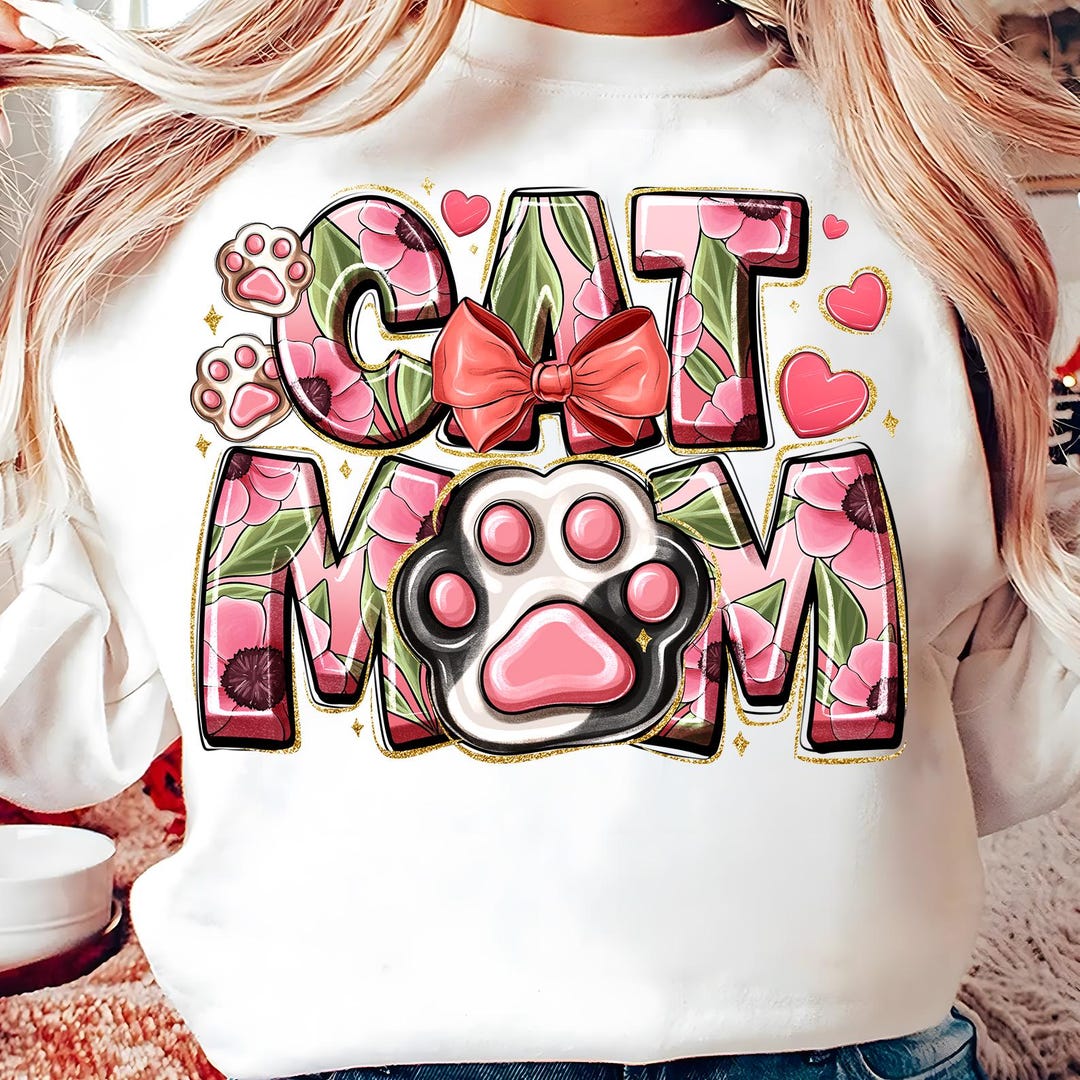 Retro Floral Cat Mom Png, Coquette Bow Cat Mom Png, Mama Mom File ...