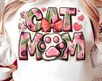 Retro Floral Cat Mom Png, Coquette Bow Cat Mom Png, Mama Mom File Sublimation Png, Cat Lover Png, Bow Png, Floral Coquette Mom Png, Dog Cat
