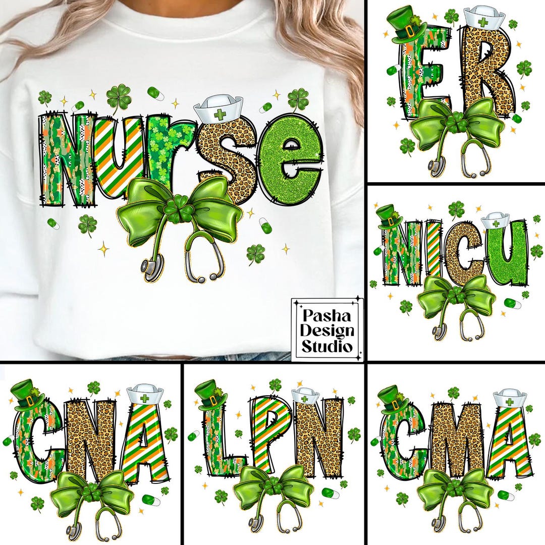 St Patricks Day Nurse PNG Bundle, Retro Lucky Nurse Png,nurse Coquette ...