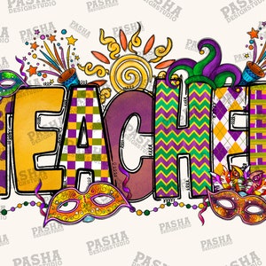 Teacher Mardi Gras png sublimation design download, Happy Mardi Gras png, Mardi Gras Teacher png, sublimate designs download