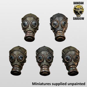 Gasmaskhuvuden i skala 28 mm och 32 mm, bordsminiatyrer