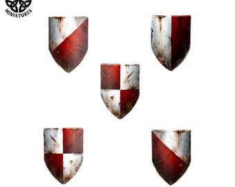 Knightly Heater Shields | 28mm and 32mm Resin Shield Bits | Fantasy Miniatures | Tabletop RPG & Wargaming
