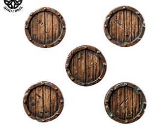 Ruwe houten schilden met rand | 28 mm en 32 mm harsonderdelen | Fantasy | Tabletop RPG & Wargaming |