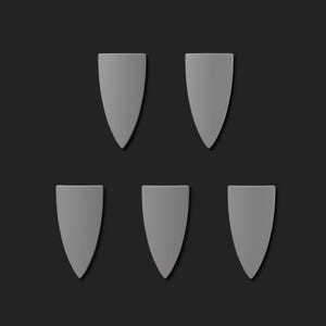 May include: Six gray, shield-shaped guitar picks.
