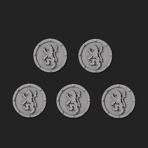 Lion Round Shields | 28mm and 32mm Resin Shield Bits | Fantasy Miniatures | Tabletop RPG & Wargaming