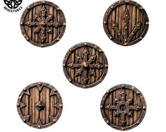 Ronde schilden voor barbaren | 28 mm en 32 mm harsonderdelen | Fantasy miniatuuraccessoires | Tabletop RPG & Wargaming