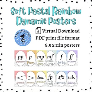 Soft Pastel Rainbow Music Classroom Posters for Dynamics