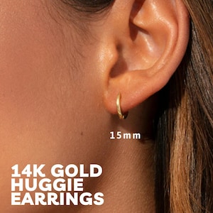 14k SOLID Gold Hoop Earrings for Women and Men - Small Pure Real and Thin Huggies, Mother's Day Gifts for Mom - Available in 4 Sizes