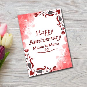 Joyeux anniversaire maman et maman, carte de voeux - élégant motif floral rouge et rose, téléchargement numérique, carte d'anniversaire, gujarati