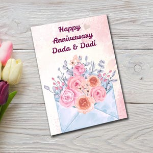 Joyeux anniversaire papa et papa, carte de voeux - design élégant de bouquet floral, téléchargement numérique, carte d'anniversaire, gujarati