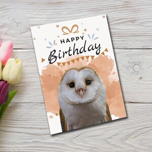 Hibou de joyeux anniversaire, carte de voeux - conception de bannière de hibou mignon et de bruant, téléchargement numérique, carte d'anniversaire