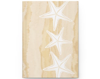 Diario con copertina rigida con stelle marine beige sabbia - Taccuino costiero