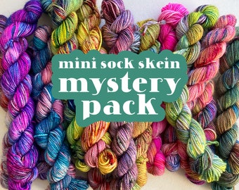 Mystery Sock Mini Set | Set of 5 Hand Dyed Mini Sock Skeins 20g each | Superwash Merino & Nylon Fingering Minis Set