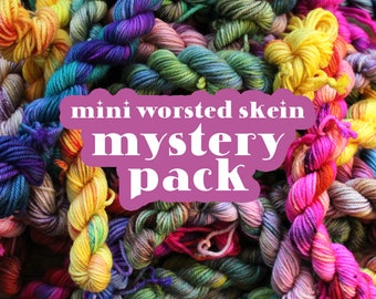 Mystery Worsted Mini Set | Set of 5 Hand Dyed Mini Worsted Skeins 20g each | Superwash Merino Minis Set