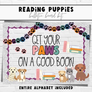 Library Book Reading Dog Back to School Bulletin Board Kit | Easy and Modern Classroom Decorations | Editable Bulletin Board Kit