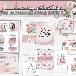 Pink Floral Editable CLASSROOM DECOR Bundle | Elementary Classroom Decor | Modern Classroom Decor | Boho Classroom Decor | Flower Decor