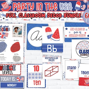 USA American Theme Editable CLASSROOM DECOR Bundle | Elementary Classroom Decor | Modern Classroom Decor | United States Classroom Decor