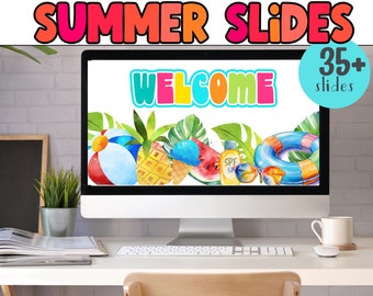 Bright Summer classroom slides. Bright Rotation slides, editable slide templates, classroom managment slide. Elementary classroom resource