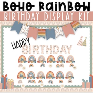 Boho Rainbow Classroom Birthday Display | Rustic Boho Classroom Decor | Modern Classroom | Class Birthday Board | Editable Birthday Display