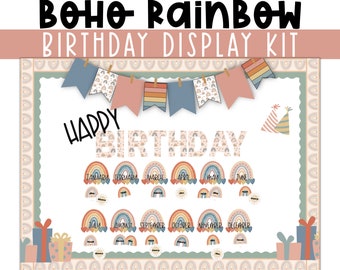 Boho regenboog klas verjaardagsdisplay | Rustiek boho-klaslokaaldecor | Modern klaslokaal | Verjaardagsbord voor de klas | Bewerkbare verjaardagsweergave