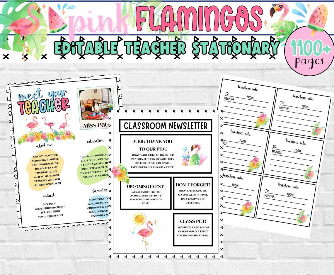 Flamingo Summer Theme Editable CLASSROOM DECOR Bundle | Elementary ...