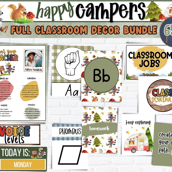 Summer Camp Theme CLASSROOM DECOR Bundle | Elementary Classroom Decor | Modern Classroom Decor | Nature Classroom Decor | Summer Decor