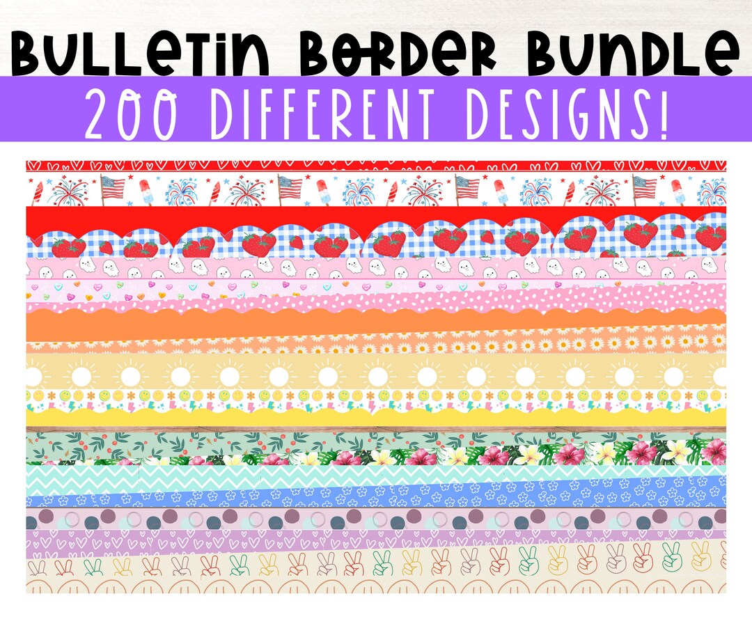 Solid and Pattern Bulletin Board Borders Bundle. 200 Designs Modern Printable Classroom Borders