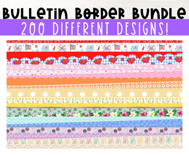 Solid and Pattern Bulletin Board Borders Bundle. 200 Designs Etsy