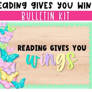 Library Bulletin Board Idea | READING gives you Wings | Dream big bright bulletin board kit | Elementary Classroom decor | Modern Classroom