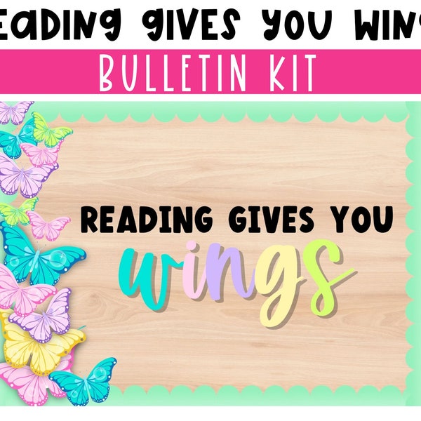 Library Bulletin Board Idea | READING gives you Wings | Dream big bright bulletin board kit | Elementary Classroom decor | Modern Classroom