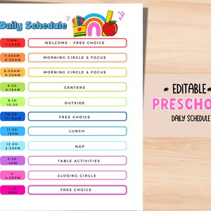 Modèle d'horaire quotidien de la garderie pour les enfants d'âge préscolaire MODIFIABLE. Horaire personnalisable de la garderie à domicile.