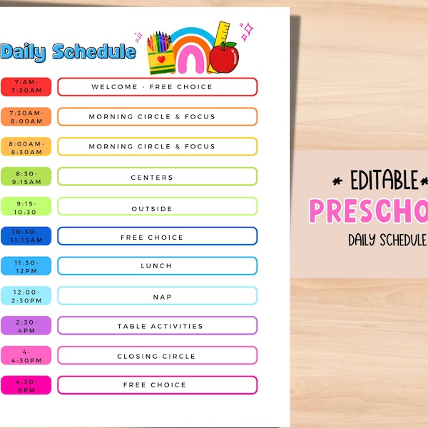 Preschool Daily Schedule Daycare Schedule EDITABLE template. Customizable Home daycare schedule.