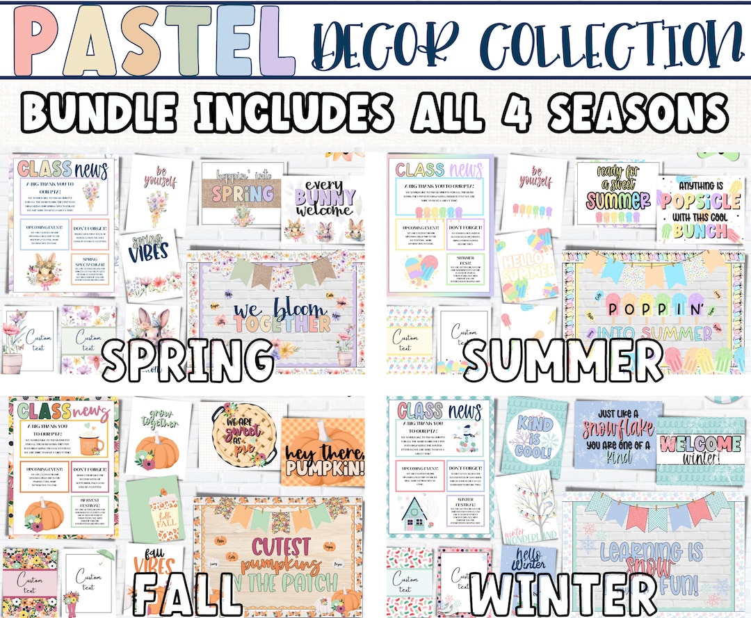 Seasonal Pastel Editable Classroom Decor Bundle | Modern Elementary ...