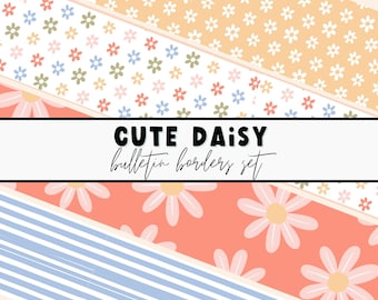 FUN Boho madeliefje & bloemen Bulletin Board Borders. Kleurrijke afdrukbare klasrand. DIY-decor in de klas. Prikbord DIY.