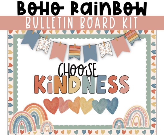 Boho Rainbow Back to School Bulletin Board Kit | Easy and Modern Classroom Decorations | Bulletin Board Kit forJanuary | Choose Kindness