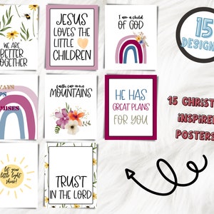Christian Sunday School Poster Bundle | Sunday Preschool Decor | Christian Bulletin Board Decor | DIY Christian Homeschool Classroom Decor